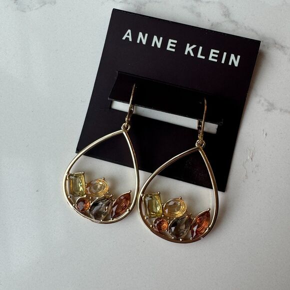 NWT Dangle Stained Glass Teardrop Gold Earrings - Picture 1 of 9